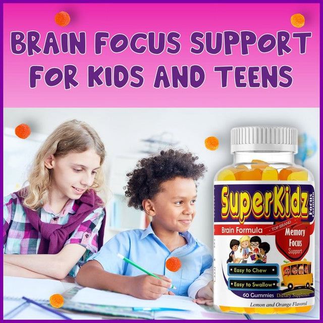 Superkidz Brain Focus Omega 3 Gummies for Kids (Pack of 2), Brain Booster Supplement for Focus, Memory, Clarity, Energy, Tasty Delicious Fruit Flavor