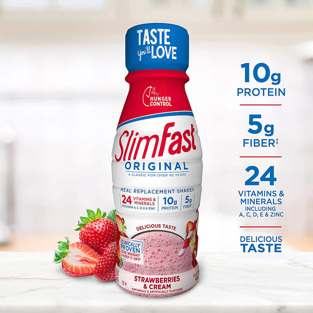 Slimfast Meal Replacement Shake, Original Strawberries & Cream, 10G of Ready to Drink Protein for Weight Loss, 11 Fl. Oz Bottle, 8 Count