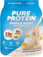 Pure Protein Simple Whey Powder - High Protein, Low Sugar, Gluten-Free, French Vanilla Flavor - 1.6 Lbs