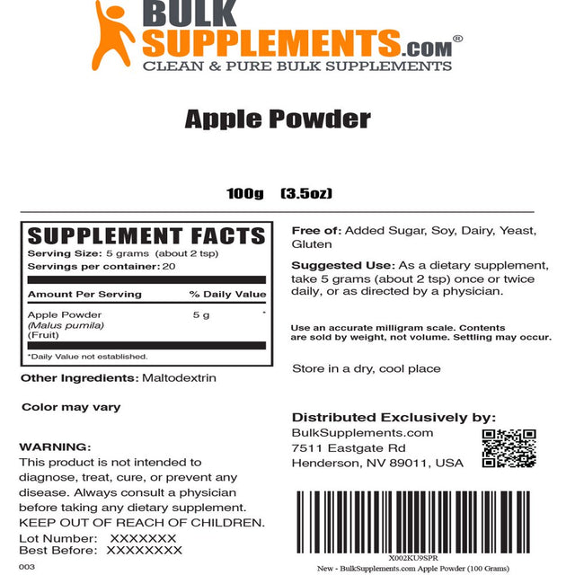 Bulksupplements.Com Apple Powder, 5G - Natural Fiber Supplement (100 Grams)