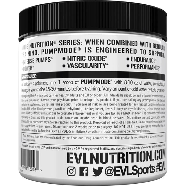 Nitric Oxide Booster Workout Supplement - Evlution Nutrition Pump Mode NO Boost for Performance & Vascularity - Pre Workout Powder 30 Servings (Blue Raz)