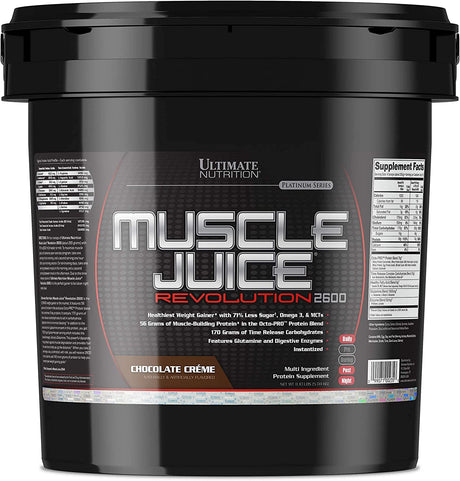 Ultimate Nutrition Muscle Juice Revolution 2600, Lean Muscle Mass Gainer Protein Powder with Glutamine, Whey Protein Isolate for Weight Gain, Time Release Carbohydrates, 11.1 Pounds, Chocolate