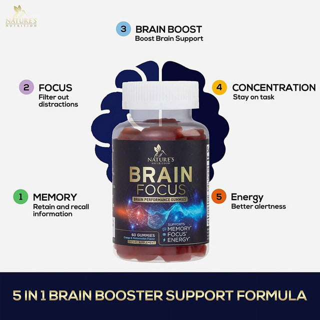 Brain Support Focus Supplement Gummies - Brain Booster - 60 Gummies