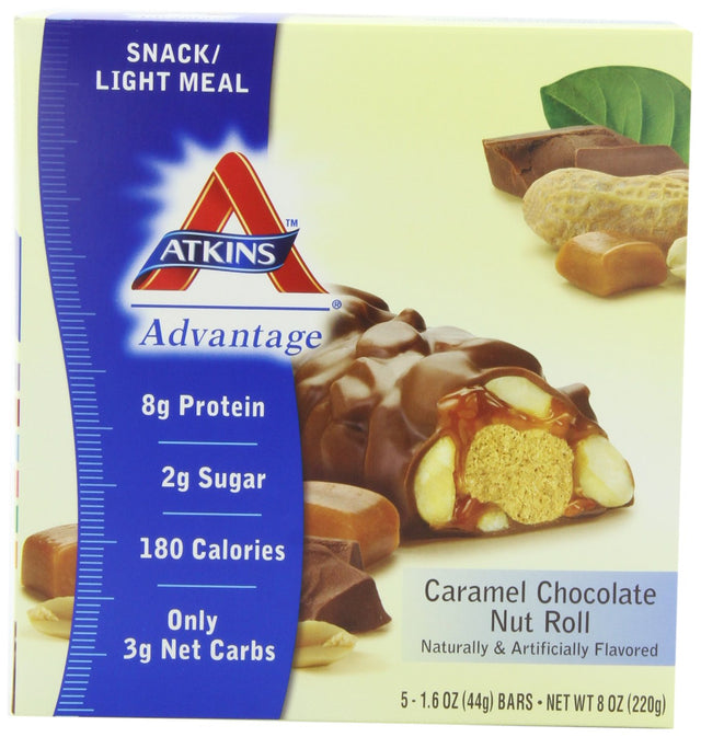 Atkins Advantage Caramel Chocolate Nut Roll, 1.6 Oz. Bars, 5-Count Box (Pack of 2)