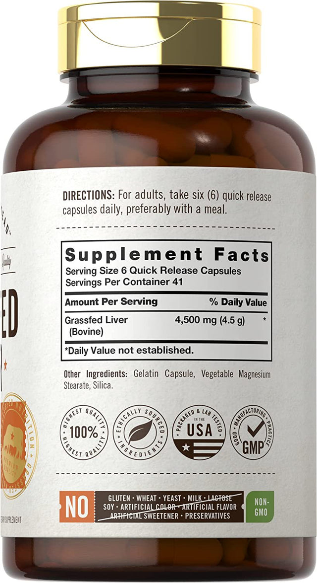 Grass Fed Beef Liver Capsules 4500Mg | 250 Count | Desiccated Supplement | Non-Gmo, Gluten Free | by Herbage Farmstead