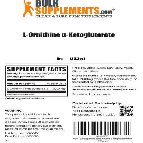 Bulksupplements.Com L-Ornithine A-Ketoglutarate Powder, 2000Mg - Support the Brain (5 Kilograms)