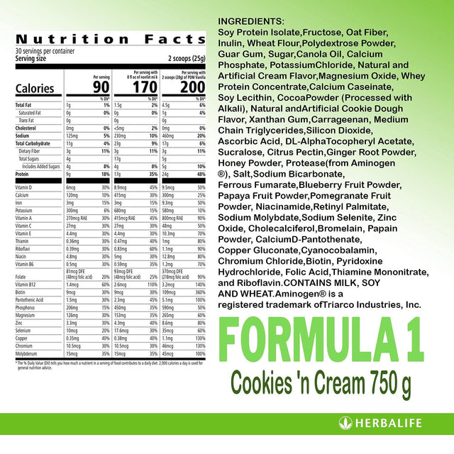 Herbalife (DUO) FORMULA 1 Healthy Meal Nutritional Shake Mix (Cookies 'N Cream) with PERSONALIZED PROTEIN POWDER