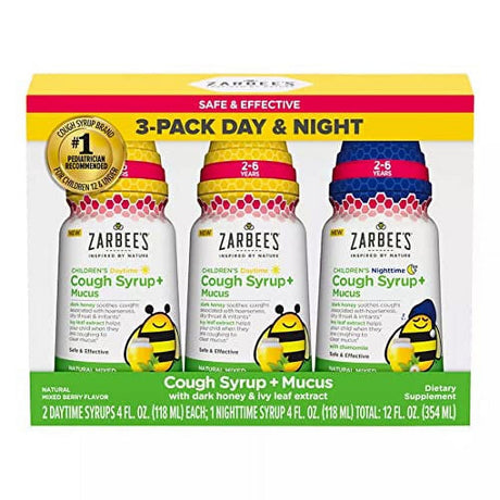 Zarbee'S Kids Cough + Mucus Syrup Day/Night Value Pack for Children 2-6, Mixed Berry Flavor, 3X4Fl Oz