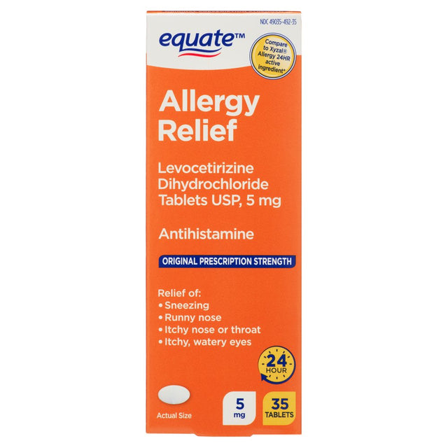 Equate Levocetirizine Dihydrochloride USP Allergy Relief Tablets, 5 Mg, 35 Count