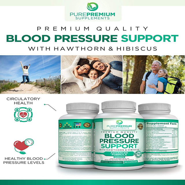 Blood Pressure Support by Purepremium Supplements - Advanced Formula - Circulatory Health Support - Non-Gmo, 90 Capsules