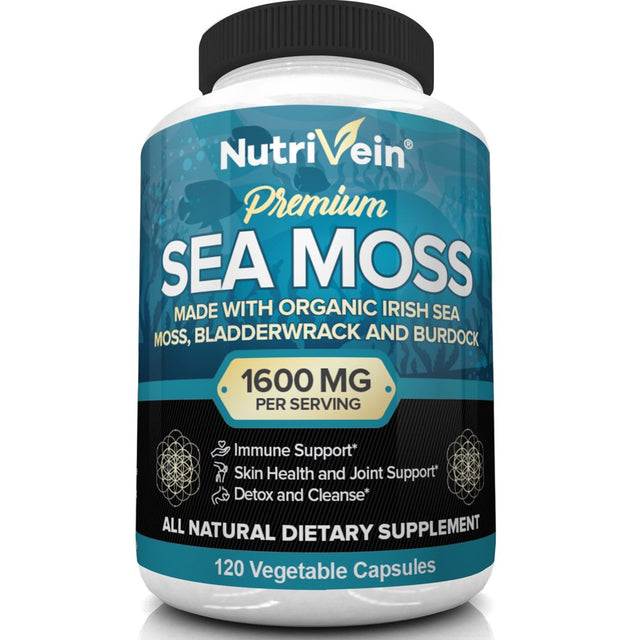 Nutrivein Organic Sea Moss 1600Mg - 120 Capsules - Keto Detox, Gut, Joint Support