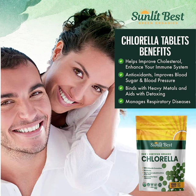 Chlorella Tablets Mega-Pack 1000 Tablets Cracked Cell, Organic, Raw, Non-Gmo. 100% Pure Chlorella Pyrensoidosa. Green Superfood. High Protein, Chlorophyll & Nucleic Acids. No Preservatives or Fillers