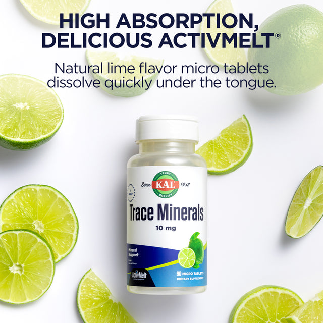 KAL Trace Minerals, 10 Mg Mineral Supplements, Natural Lime Flavor Trace Minerals Supplements, Instant Dissolve Activmelt Tablets for Optimal Trace Mineral Absorption, 90 Servings, 90 Micro Tablets