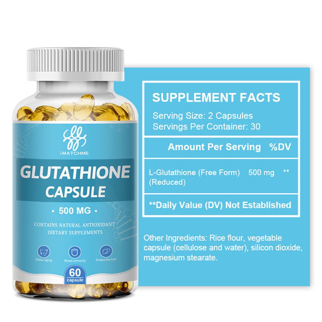 Imatchme Glutathione Antioxidant Supplement 500Mg for Skin and Liver Support, 120 Capsules