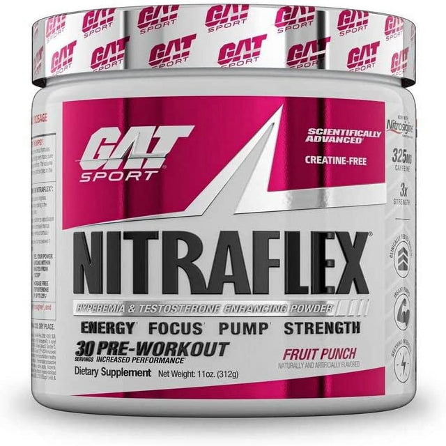 GAT Sport Nitraflex Advanced Pre-Workout Powder, Increases Blood Flow, Boosts Strength and Energy, Improves Exercise Performance, Creatine-Free (Fruit Punch, 30 Servings)