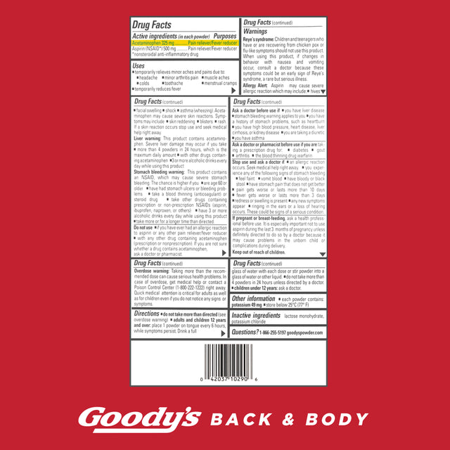 Goody'S Back and Body Pain Relief Powder, 24 Powder Sticks