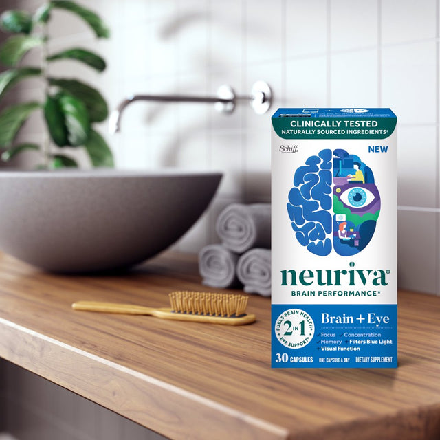 Neuriva Brain + Eye Support Capsules (30 Count), with Vitamins a C E, Zinc, Zeaxanthin, Antioxidants, Filters Blue Light, Decaffeinated, Vegetarian, Gluten & GMO Free