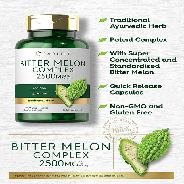 Bitter Melon Capsules | 200 Count | Complex Supplement | by Carlyle