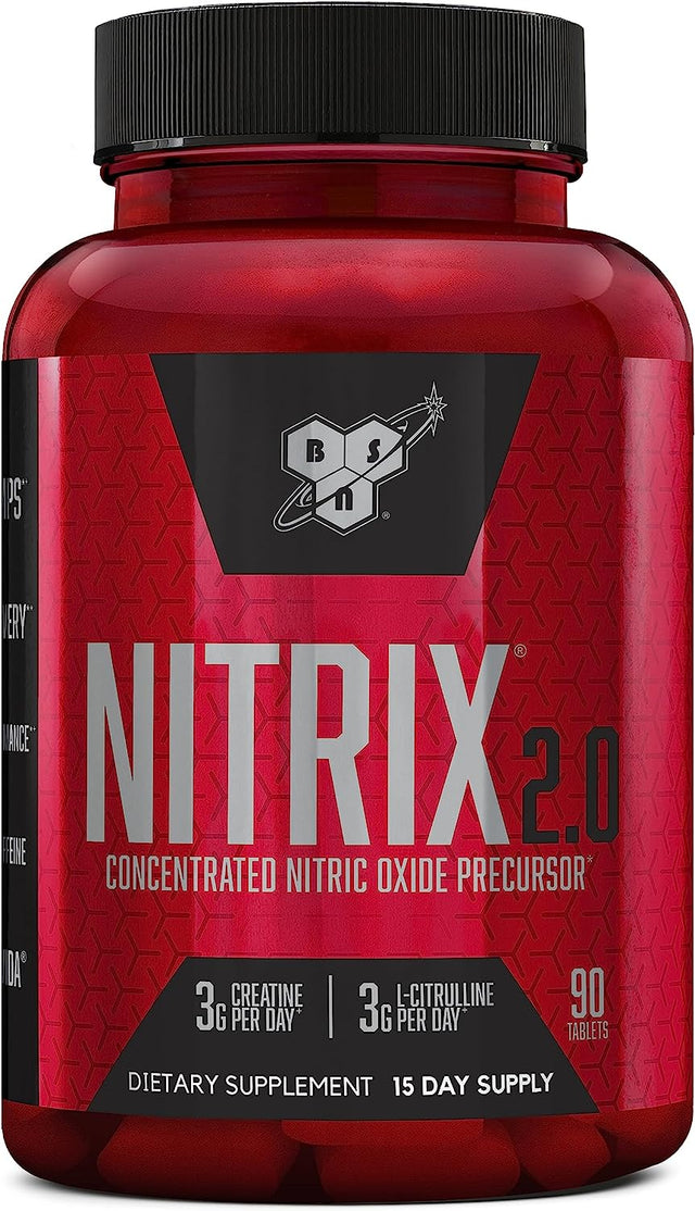 BSN NITRIX 2.0 - Nitric Oxide Precursors, 3G Creatine, 3G L Citrulline - Supports Workout Performance, Pumps, Muscle Recovery and Endurance - 90 Tablets