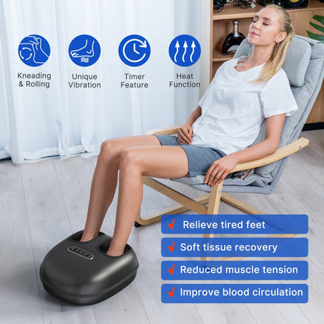 Renpho Shiatsu Foot Massager with Heat for Tired Foot Blood Circulation up to Size 11, Black