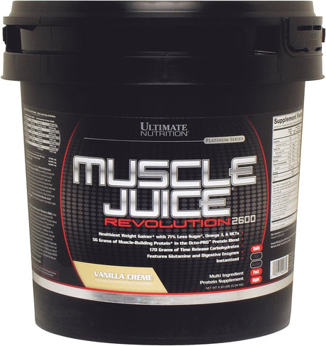 Ultimate Nutrition Muscle Juice Revolution 2600 Weight Gainer, Muscle Recovery with Glutamine, Micellar Casein and Time Release Complex Carbohydrates, Vanilla Protein Powder, 11.1 Pounds