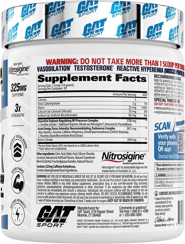 GAT SPORT Nitraflex Advanced Pre-Workout Powder, Increases Blood Flow, Boosts Strength and Energy, Improves Exercise Performance, Creatine-Free (Blue Raspberry, 30 Servings)