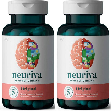 Neuriva Original Brain Performance Supplement (30 Count), Brain Support with Clinically Proven Natural Ingredients (Coffee Cherry & Plant Sourced Phosphatidylserine) (Pack of 2)