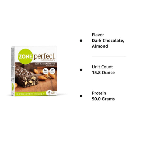 Zone Perfect Nutrition Bars, Dark Chocolate Almond, 5 Count (Pack of 2)