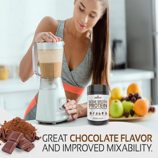 Bone Broth Protein Powder Chocolate - Grass Fed Collagen Peptides - No Sugar, Paleo & Keto Friendly -Dairy Free, Gluten Free - 20G Protein, 20 Servings