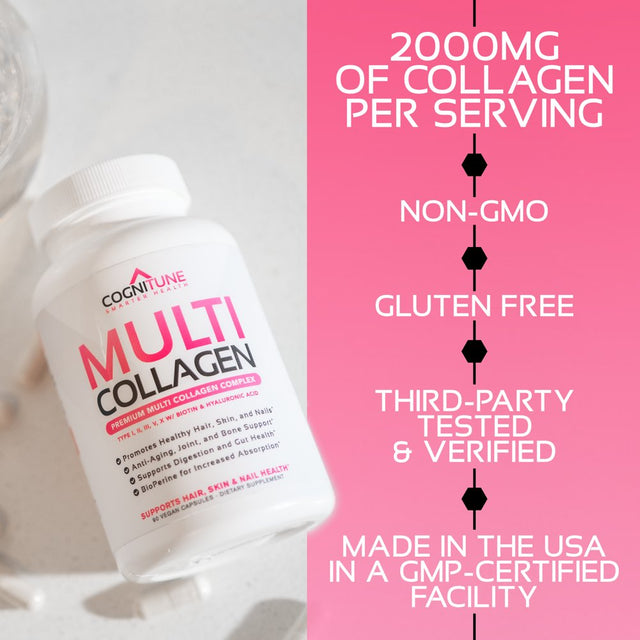 Multi Collagen Supplement, 5 Types of Collagen Peptides + Biotin, Hyaluronic Acid & Vitamin C, 2000Mg Collagen, 120 Capsules