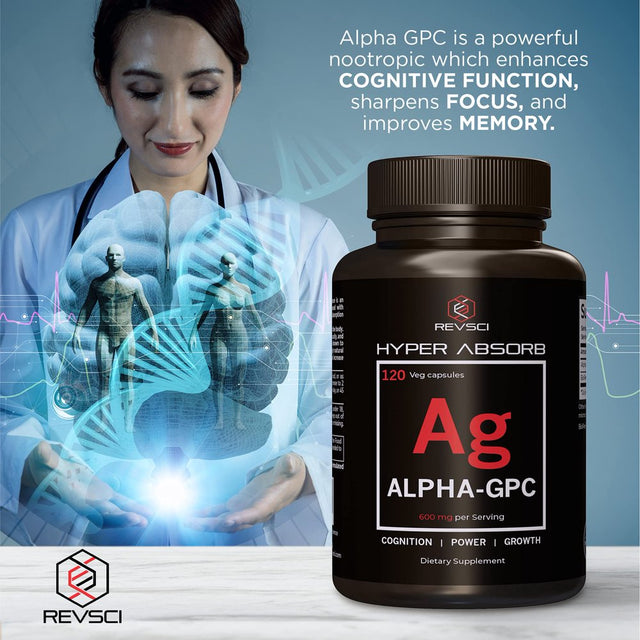 Alpha GPC Choline Supplements, 120 Hyper Absorb Capsules - Alpha GPC 600 Mg Serving Acetylcholine Supplements - Alpha GPC 300Mg Focus Pills - Dynamic Brain Advanced Memory Formula Nootropic Supplement