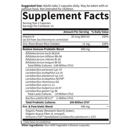 Garden of Life Dr. Formulated Probiotics Platinum Series RESTORE IMMUNE with Zinc and Vitamin D - 200 Billion CFU Guaranteed, Prebiotic Postbiotic Probiotic for Digestion, 28 Ct *EN