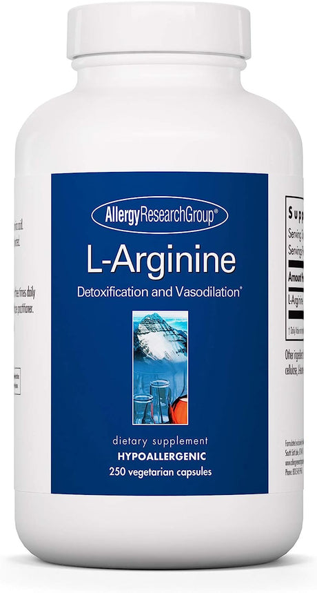 Allergy Research Group - L-Arginine 500 Mg - Free Form Amino Acid, Blood Vessel - 250 Vegetarian Capsules