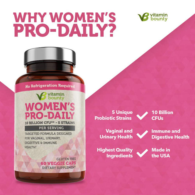 Vitamin Bounty Probiotic & Prebiotic for Women - 10 Billion Cfus per Serving with Cranberry, 5 Strains - for Feminine Health, Bv Defense & Ph Balance