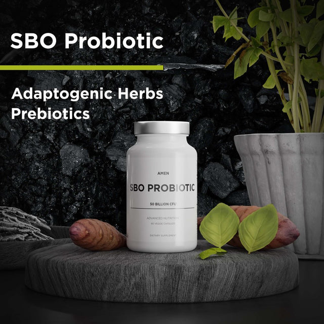 Amen SBO Probiotic, 50 Billion Cfus, Organic Prebiotics, Shelf Stable, Vegan & Non-Gmo, 60 Ct