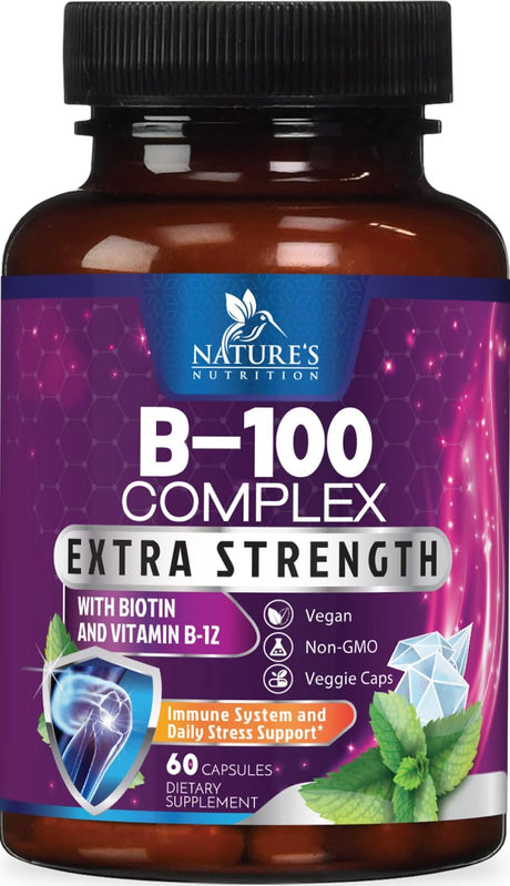 Vitamin B Complex with Vitamin C & Folic Acid - Dietary Supplement for Energy, Immune, & Brain Support - Nature'S Super B Vitamin Complex for Women and Men, Made with Folate - 60 Vegetarian Capsules