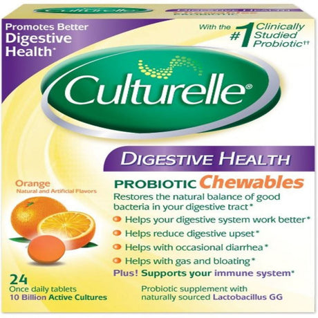 Culturelle Digestive Health Probiotic Chewable Tablets, Orange 24 Ea (Pack of 4)