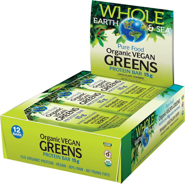 Organic Vegan Greens Protein Bar Chocolate Covered (12 Bars)