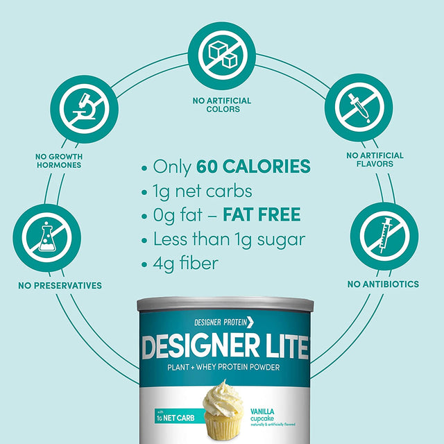 Designer Wellness, Designer Lite, Low Calorie Natural Protein, Prebiotic Fiber, Key Vitamins & Minerals, Vanilla Cupcake, 9.03 Ounces