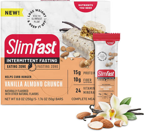 Intermittent Fasting- Complete Meal Protein Bars, Vanilla Almond Crunch, 5 Bars (Pack of 1)