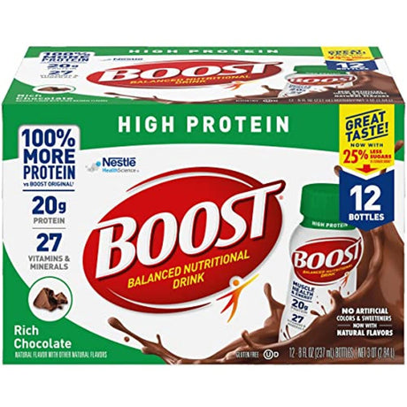 Boost High Protein Complete Nutritional Drink, Rich Chocolate, 8 Fl Oz Bottle - Pack of 12