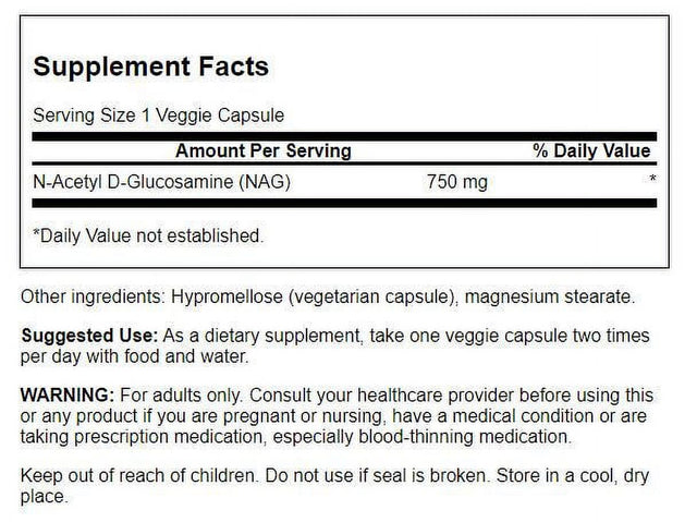 Swanson N-Acetyl D-Glucosamine (N-A-G) 750 Mg 60 Veggie Capsules