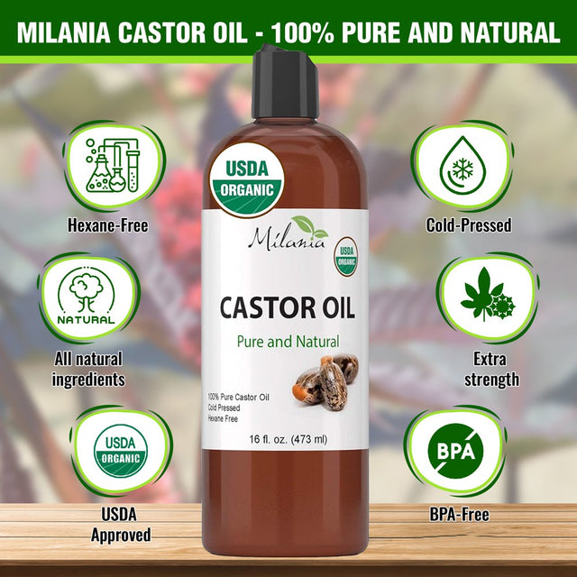 Premium Organic Castor Oil - 100% Pure and Hexane-Free Cold-Pressed Beauty & Skincare Serum - Eyelash & Eyebrow Hair Growth Enhancer - Natural Conditioner, Skin Moisturizer, Laxative for Men