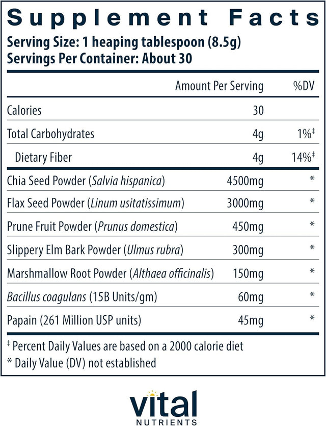 Vital Nutrients - Whole Fiber Fusion Powder - Natural Source of Dietary Fiber - Vegetarian - 261 Grams