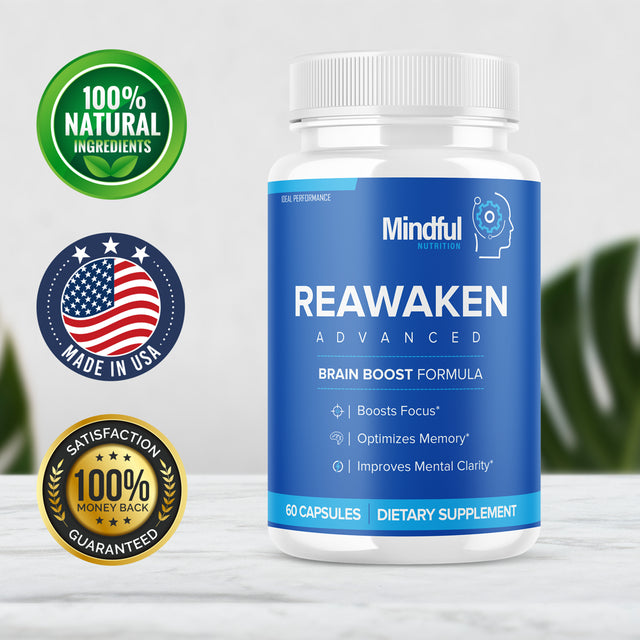 Reawaken Advanced Brain Boost Formula - Boost Focus, Optimize Memory, Improve Mental Clarity - 60 Capsules (30 Day Supply)