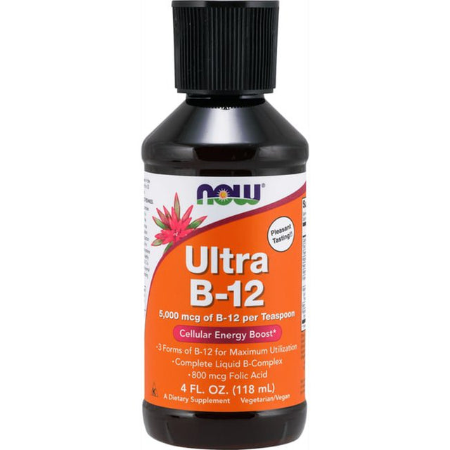 NOW Supplements, Ultra B-12, Liquid, 800 Mcg Folic Acid, Cellular Energy Production*, 4-Ounce