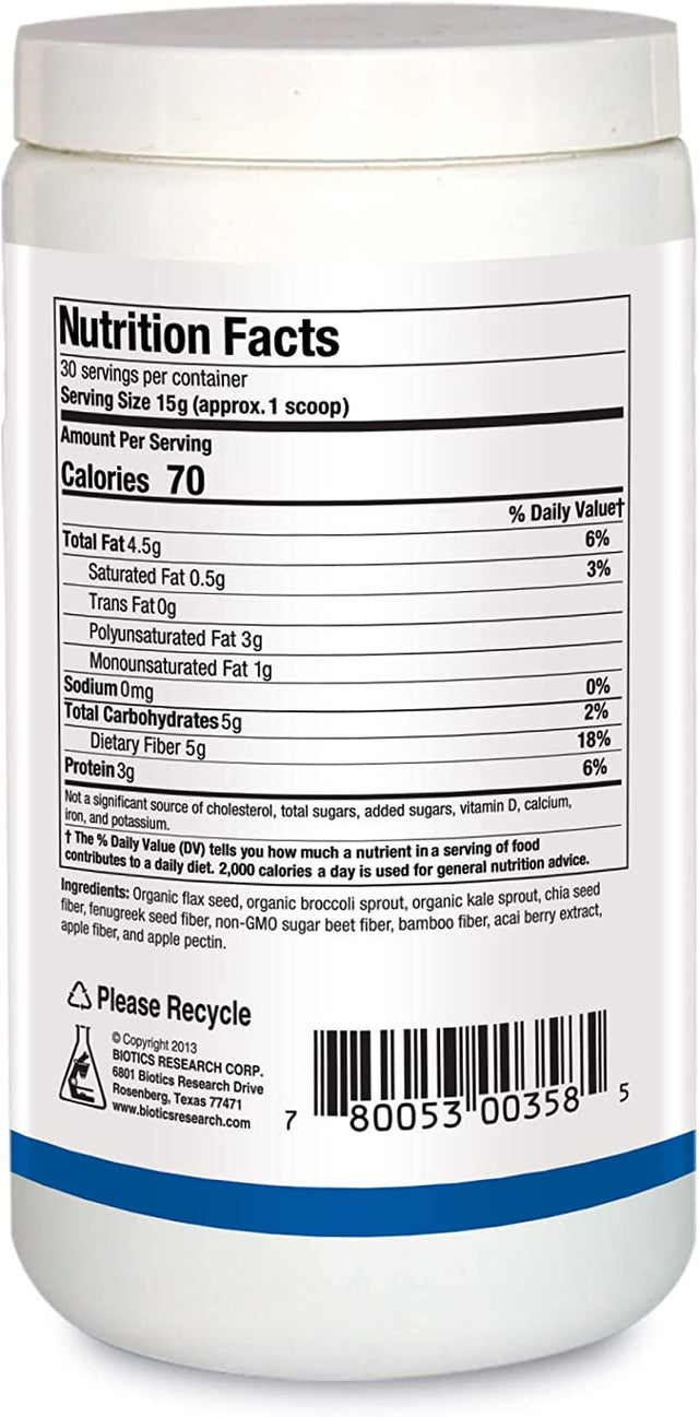 BIOTICS Research Biofiber Complete - 10 Whole Food Fibers (Organic & Non-Gmo), 5G of Fiber per Serving, Easy-To-Mix Powder, Prebiotic Gut Support