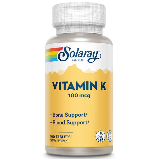 Solaray Vitamin K-1 100Mcg | Healthy Bone Structure, Blood Clotting, Protein Synthesis Support | Non-Gmo, Vegan & Lab Verified | 100 Tablets