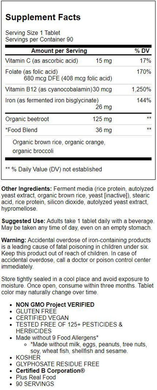 Megafood Blood Builder 90 Tabs Increases Iron Level *