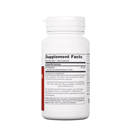 Protocol Serrapeptase - Protein Digestive Enzymes - Gut Health - 60 Veg Caps